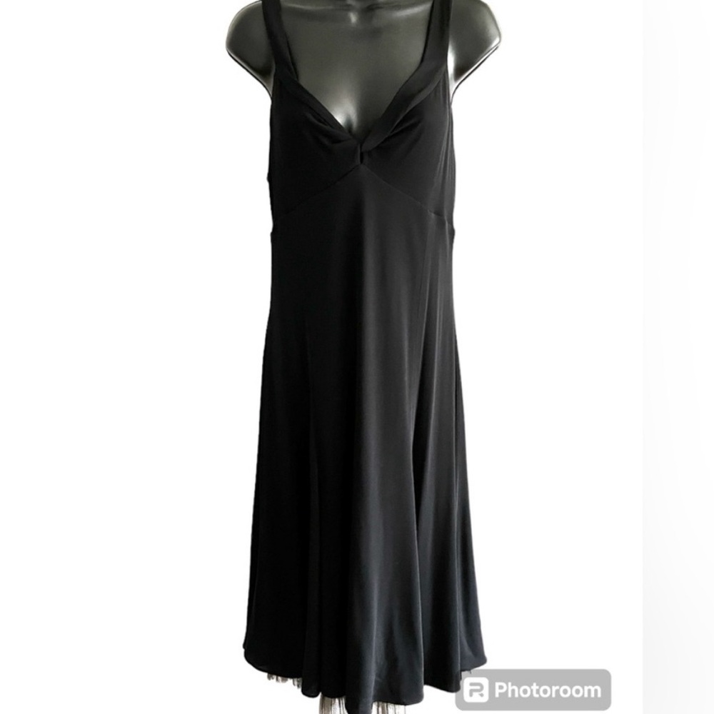 👗 LIDA BADAY Vintage Little Black A-Line Midi Sleeveless Dress, Tulle Hem Sz L